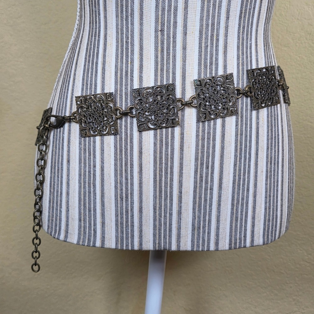 Antique Bronze Metal Square Filigree‎ Chain Belt Charm Extender festival